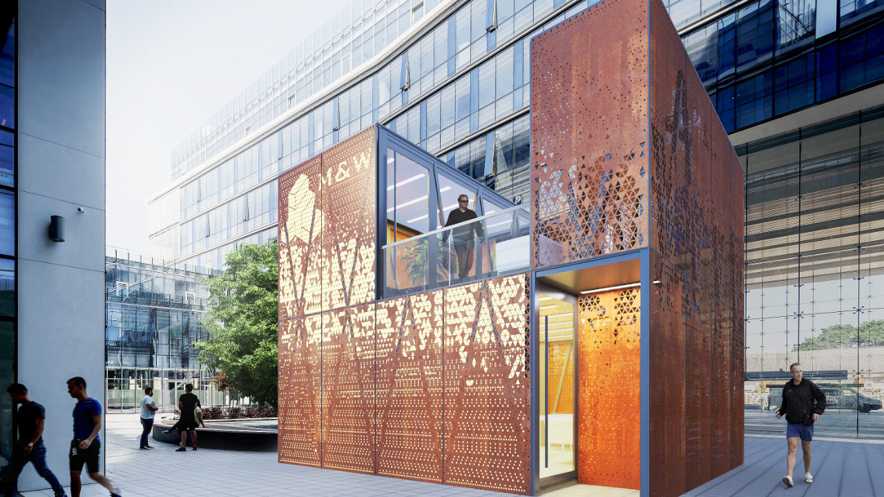 Zweigeschossiger Pavillon mit Terrasse, Cortenstahl-Fassade 1